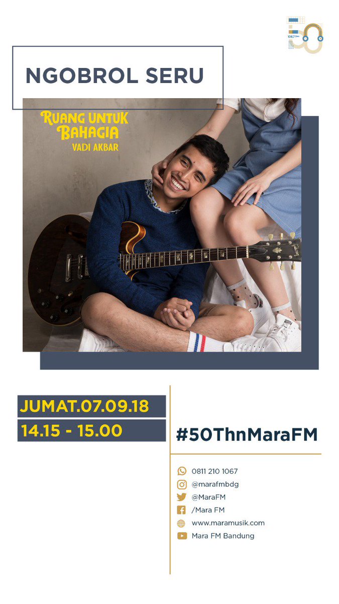 Dengerin #NgobrolSeru jam 14.15 siang nanti bareng Vadi Akbar yg punya lagu baru Ruang Untuk Bahagia. <a href="/VadieAkbar/">Vadie Akbar Kalamata</a> <a href="/OfficialVadi/">VADI</a>