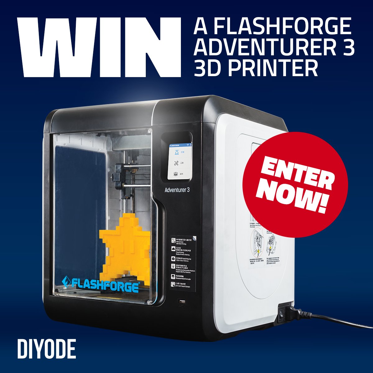 We've donated this 3D printer to <a href="/diyodemag/">DIYODE Magazine for Makers</a> who are looking for a winner! What exciting creations would you print? Enter now at diyode.io/015comp