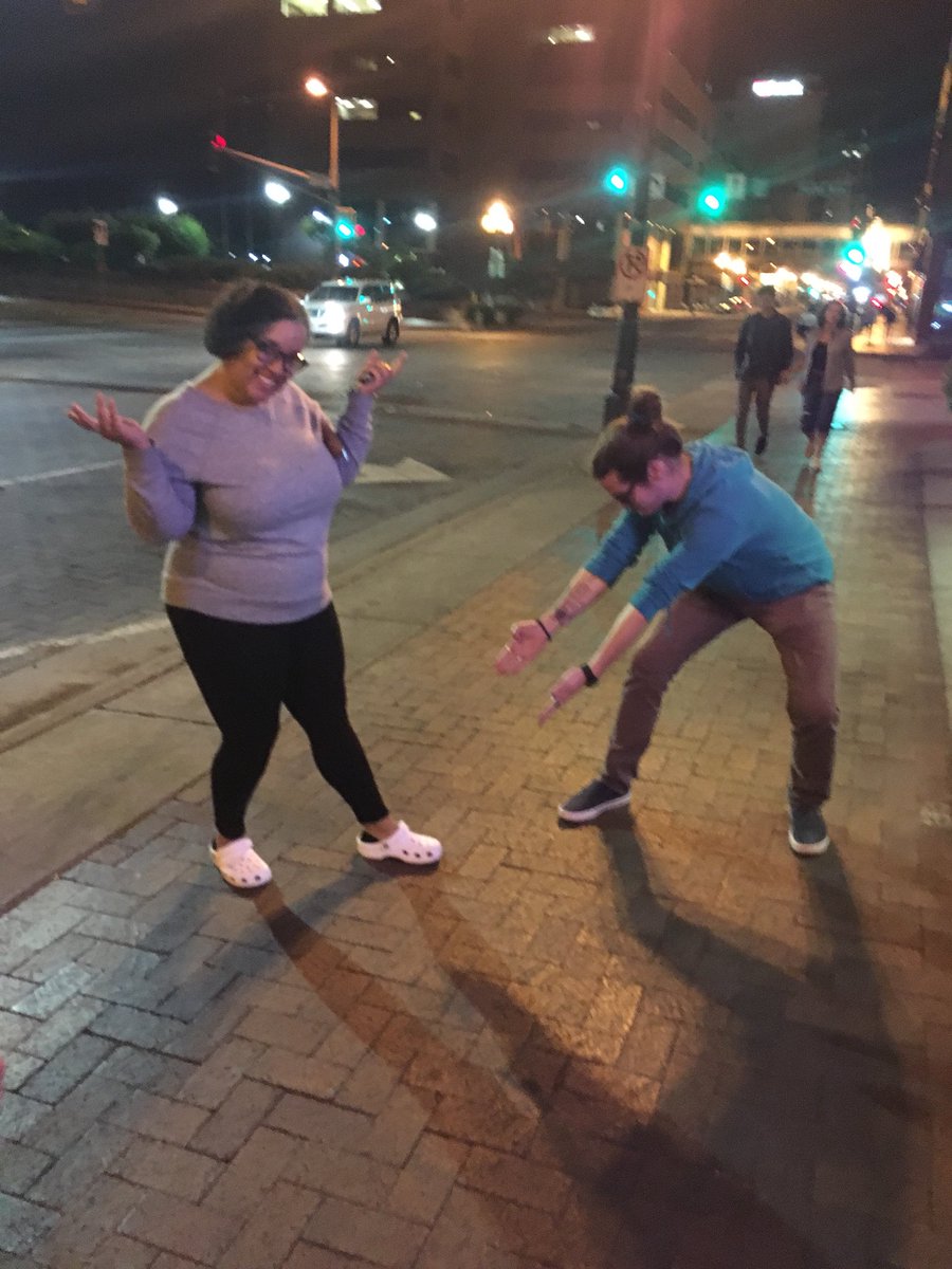 mx_tleeper's tweet image. When @mixedwith_black is back at trivia, and you’re excited to have your dance partner again 💜!! Also, the crocs came out... #WhatAreThose #WearThatSensibleShoe