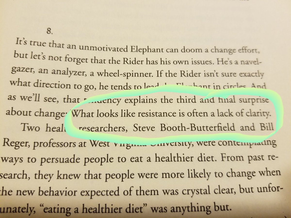 MrsWard3's tweet photo. When you stop reading a book just so you can photograph a quote because it rings so loudly for you. "What looks like resistance is often a lack of clarity." 👊 Explain the why when teaching kids or adults. Nothing will stick without it.  #switchbook https://t.co/uVBe4JfYv2