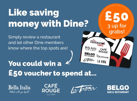 dineandplay_uk's tweet photo. Fancy winning a £50 voucher?

Well, were giving away three for #FREE!

Simply download our free app, eat at a Dine restaurant and add a star rating...simple!

T&amp;C apply https://t.co/7rFZJLEUhA