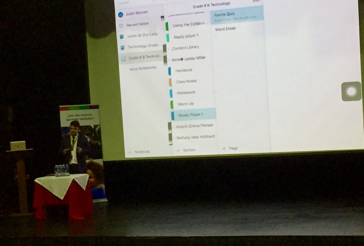 SamanthaPerfec2's tweet photo. Justin Bennett from Our Lady of Fatima shares on his favorite app in #AppSlam Challenge #KZNiPadSummit 🙌🏼got WoW from crowd #WorkSmartNotHard😉 https://t.co/R9hIJs4OBd