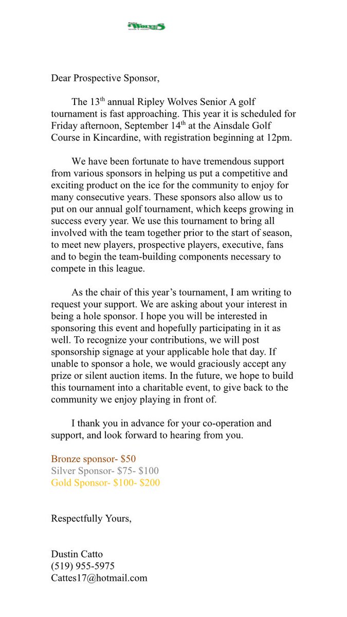 1 week until the annual Wolves golf tourney. Get your teams to Dustin Catto by Wednesday Sept.12th. BIG signing announcements coming out of the Wolves Den next week. #howlifyahearme