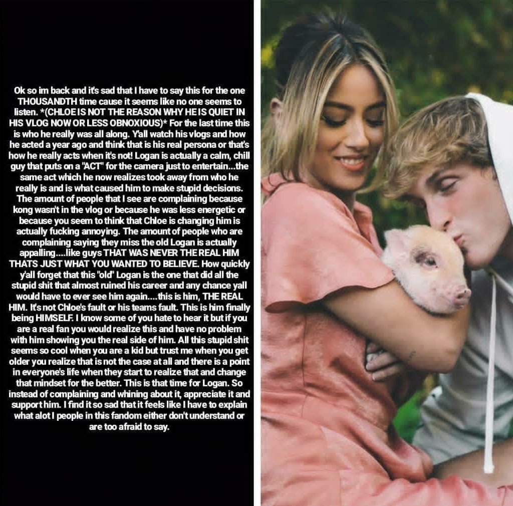 direwolfvs's tweet photo. EVERYONE needs to read and understand this! It's sad that some of you are still blind to the reason Logan doesn't act the same anymore and I'm so sick of seeing this relationship take the blame for it. #chloebennet #loganpaul #chlogan #chlogang #logang #beamaverick #love #endgame https://t.co/5CVKPsrDAi
