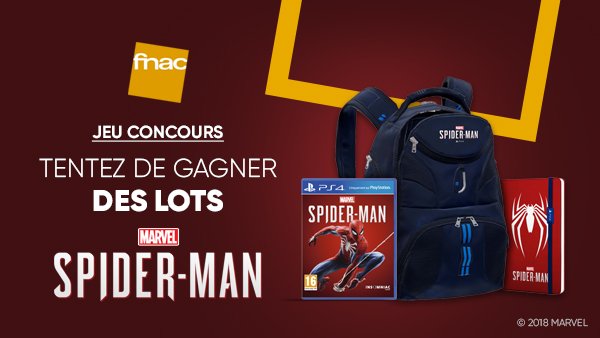Fnac's tweet photo. JEU CONCOURS 🎮 |Tentez de remporter le jeu #SpiderManPS4 et de nombreux goodies 🕷 avec @PlayStationFR  😍. ➡ Pour participer: RT + Follow @Fnac  > Bonne chance 😎 ! 
>> https://t.co/XRwXlWM3vZ
#BeGreater https://t.co/CyLyypyyhy