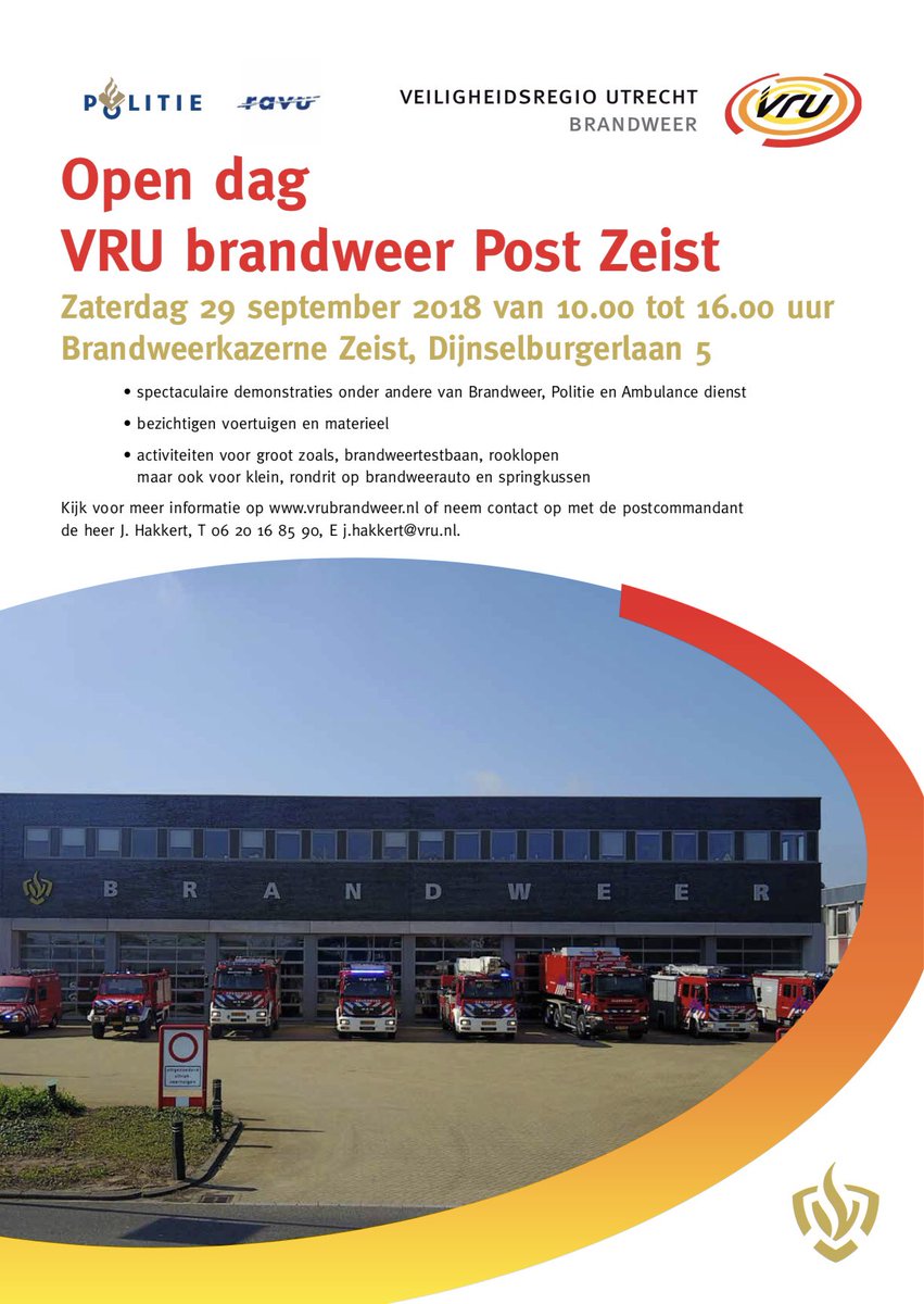 Voor in je agenda. 29 september, open dag brandweer <a href="/vrutrecht/">Veiligheidsregio Utrecht</a> post Zeist. Delen... JA GRAAG 😃