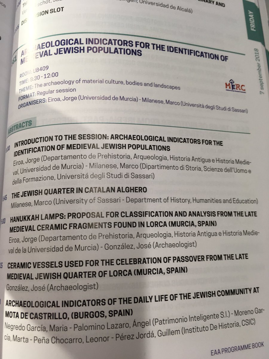 ERobinsonWild's tweet photo. @ #EAA2018 Barcelona. This should be a good session #S561 #Medieval #JewishHistory #Archaeology https://t.co/LUZhuyPE1F