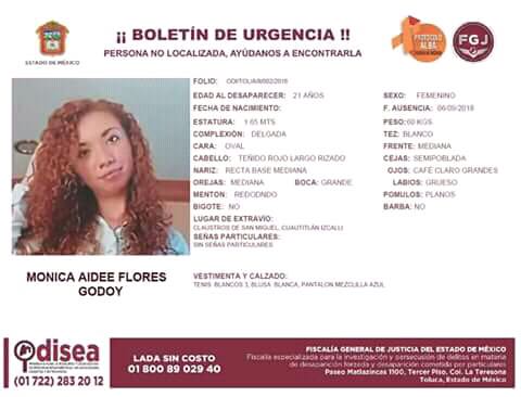 DestacadosMex's tweet photo. Ayúdanos a encontrarla !
Monica Aidee Flores Godoy, desapareció en Claustros de San Miguel #Cuautitlán #Izcalli el 6 de junio del año en curso. Cualquier información de su paradero comunicarse al 01800 89029 40 https://t.co/EAPkKqFj7o