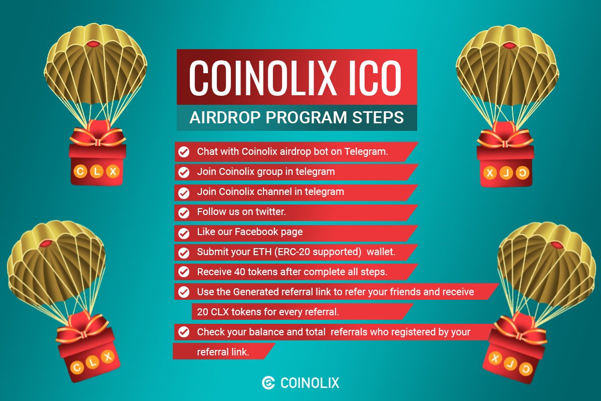 coinolix's tweet photo. Coinolix #AirdropProgram Steps
1. Chat with Coinolix airdrop bot on Telegram.
2.Join Coinolix group in Telegram 
3.Join Coinolix channel in Telegram
4. Follow us on Twitter.
5. Like our Facebook page
6. Submit your ETH (ERC-20 supported) wallet.
#Airdrops #BOUNTYHUNTERS #bounty https://t.co/AzHZAatNKr