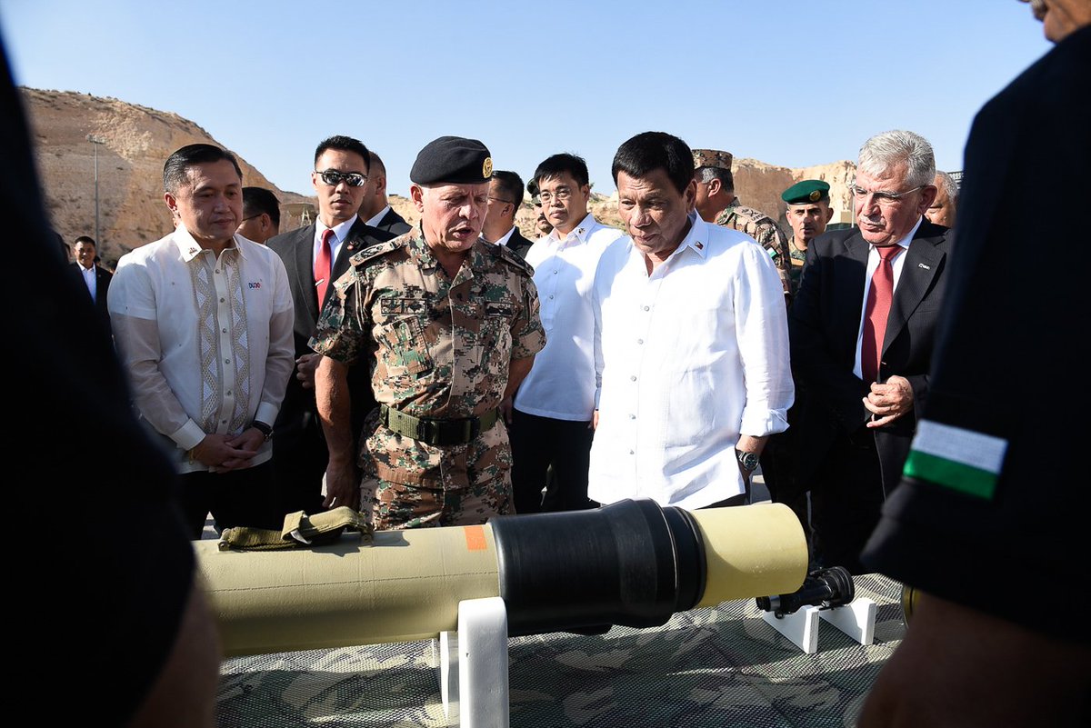 pcogovph's tweet photo. Pres. Duterte visits a military facility and witnesses the Urban Guerrilla Demonstration at the King Abdullah II Special Operations Training Center in Amman, Jordan on September 6, 2018. #DuterteJordan2018 #TatakNgPagbabago https://t.co/O8ovwlhYT3