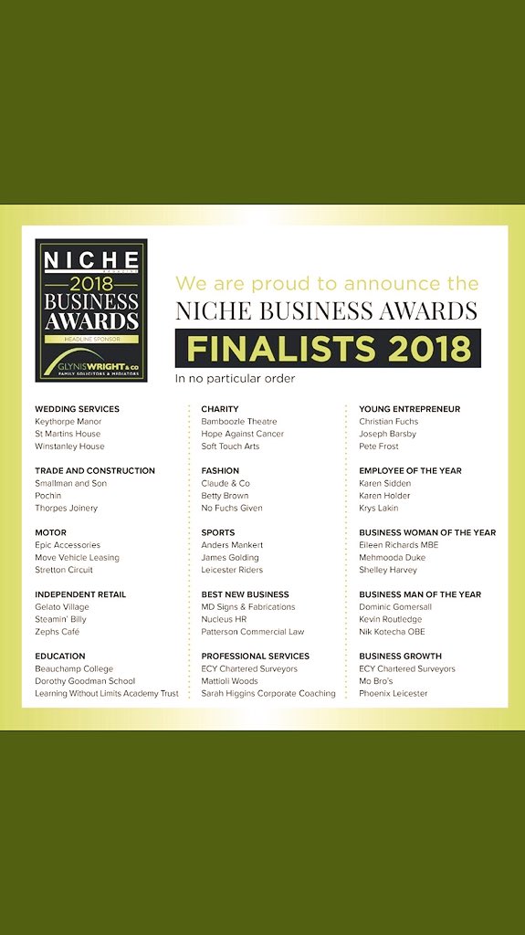 GWFamilyLawyers's tweet photo. Proud to be #headline #sponsor for this Royal Occasion celebrating #localbusiness and talent through Leicestershire. Congratulations to everyone nominated and shortlisted. We look forward to seeing you tonight to celebrate #NicheBizAwards #getcross https://t.co/CRsp5CPbNm