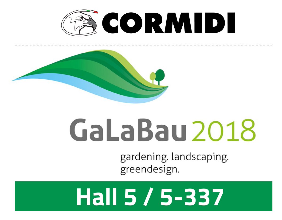 🔈We will be present at Galabau 🇩🇪️

📆📌12. – 15. September 2018 // Nürnberg, Germany.

We are waiting for you at our stand Hall 5 / 5-337

To show you all the Cormidi news for 2019

Messezentrum🏭🚛✈️
90471 Nürnberg