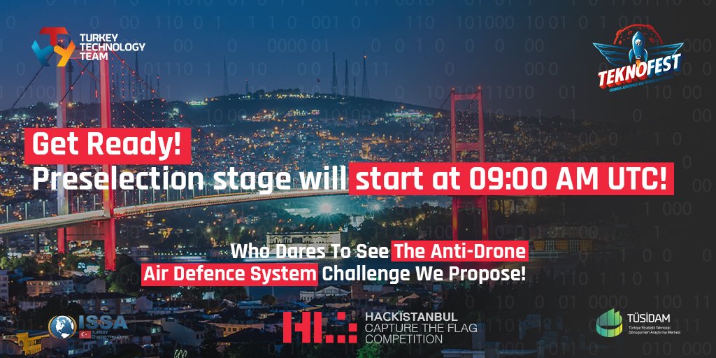 hackistanbulCTF's tweet photo. Get ready! Preselection stage will start at 9:00 AM UTC! https://t.co/bOaJXESB42
