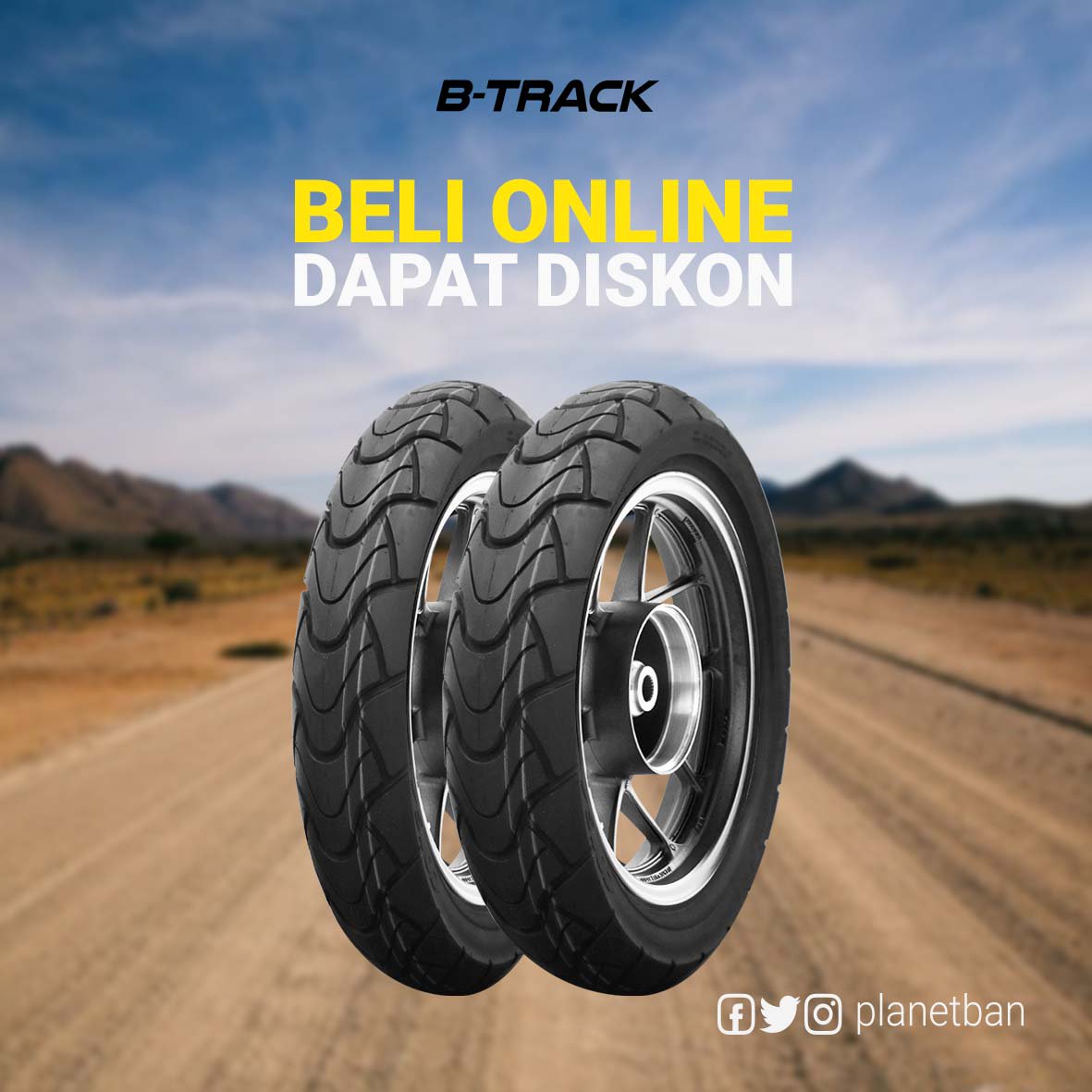 PlanetBan's tweet photo. Ban Dual Purpose terbaik untuk berkendara di kontur jalan onroad dan offroad dengan performa yang nyaman. Gunakan B-Track dan dapatkan diskon spesial untuk pembelian online di https://t.co/oWrhAENIZ3!
Beli ban #BTrack? #PlanetBanAja https://t.co/9HjqCfSerf