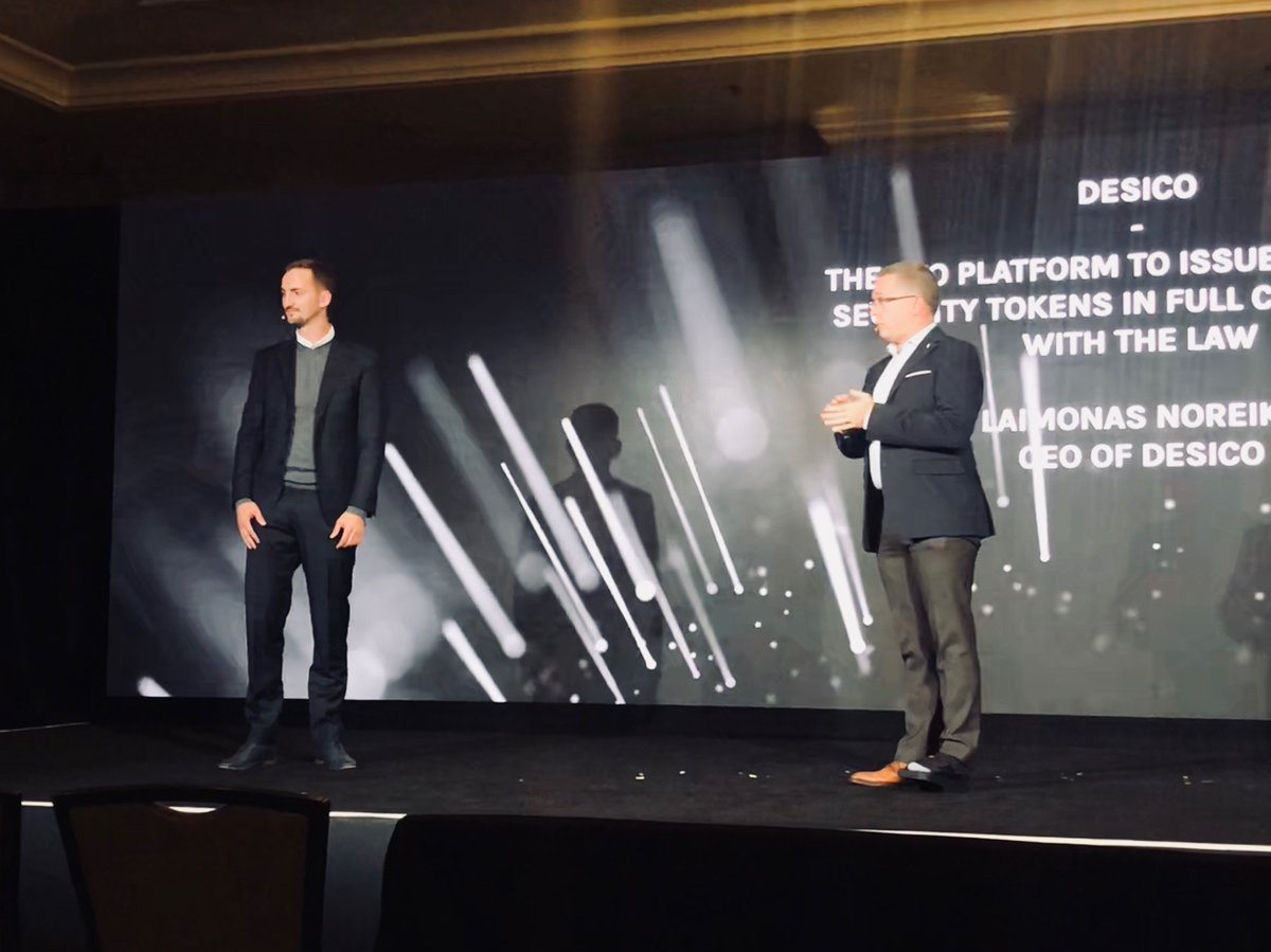 desico_io's tweet photo. Hello from sunny California! DESICO participates in Crypto Finance Conference this week and Our CEO Laimonas and VP Investors Relations Ethan have been pitching on the stage earlier today! #desico #SecurityTokens #blockchain #fintech #cryptofinanceconference https://t.co/J54iASHsQI