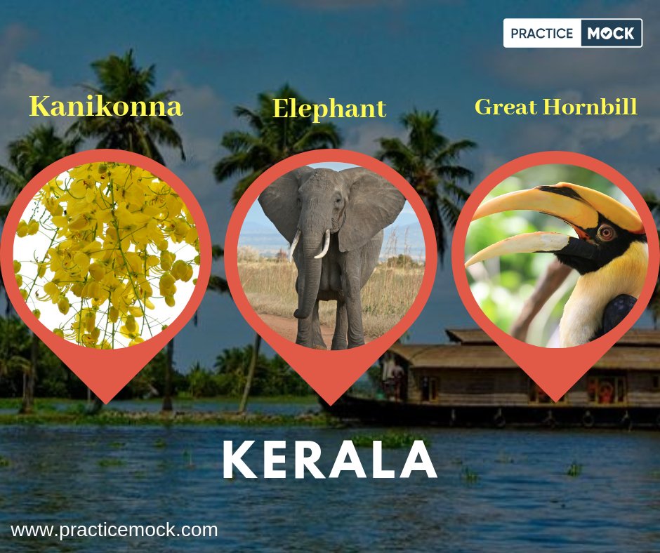 practicemock's tweet image. Indian states and their symbols. 
#indianstates #statesymbols #symbols #kerala #ssc #gk #ibps #rrb #PracticeMock #PM