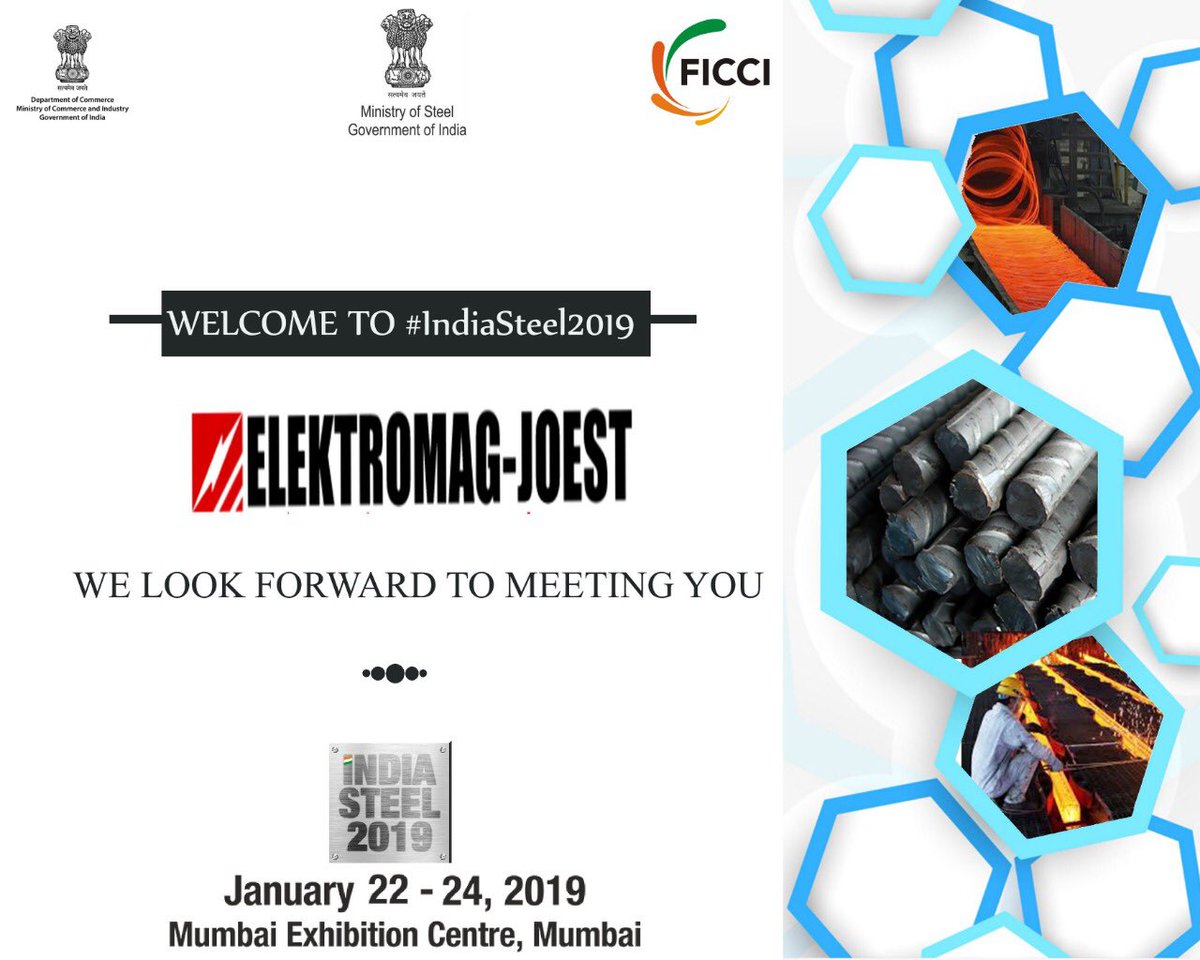 indiasteelexpo's tweet photo. We welcome Elektromag-Joest as our #Exhibitors at #IndiaSteel2019 from 22-24th Jan 2019 at Bombay Exhibition Centre, #Mumbai
To participate at an exhibitor visit: https://t.co/Sy8Pw82cUR
@ficci_india @SteelMinIndia #MakeInIndia @Elektromag #Elektromag https://t.co/SUYZoiDOi0