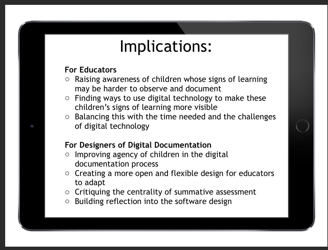 katecowan's tweet photo. This morning I shared my recent Froebel Trust research project ‘Valuing Signs of Learning’ at #IntFroebel2018 @Ifsfroebel, discussing the uses of digital technology in observing and documenting young children’s play. Here’s just a few slides - the project report will be out soon https://t.co/nFi0bLnXe1