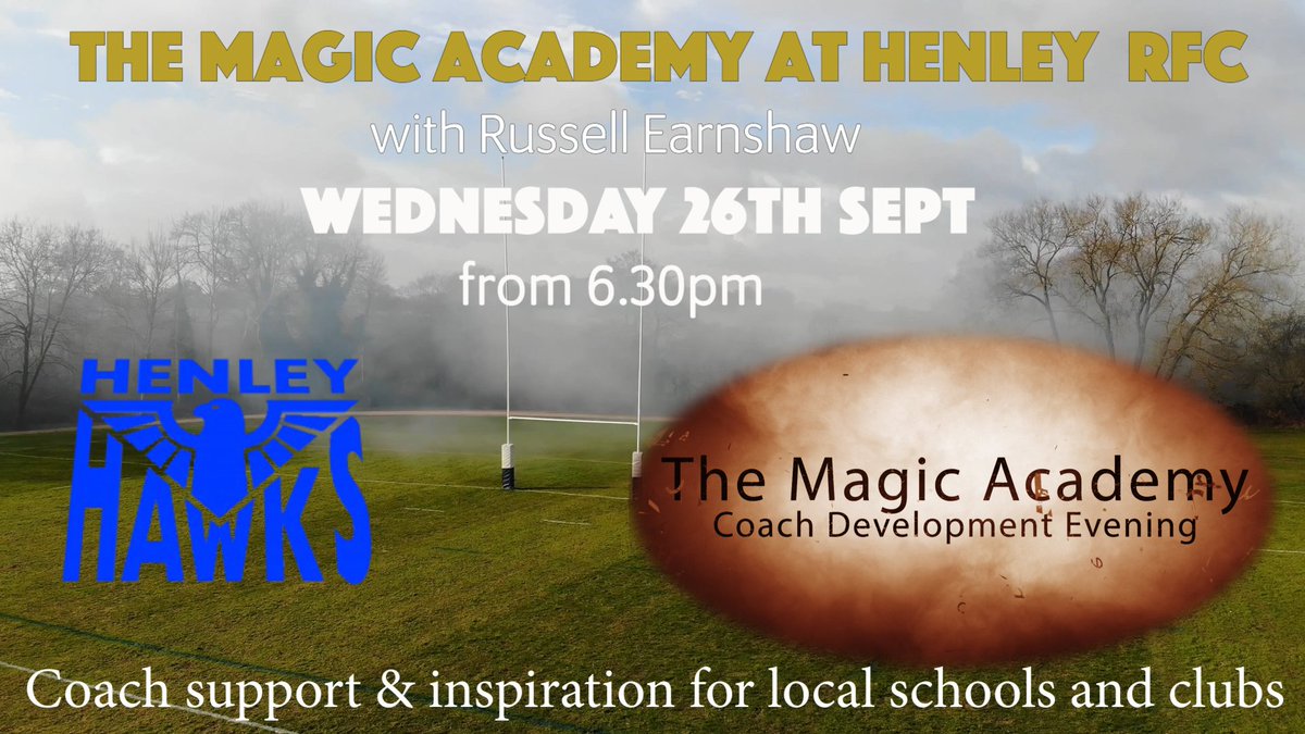Great opportunity for local school and club coaches to get coaching inspiration and chance to network. @russellearnshaw delivering sessions and discussions @TheMagicAcad style! REGISTER HERE goo.gl/forms/W52NPjPh…. DM me with any qus #MagicHenley #BeatTheGame