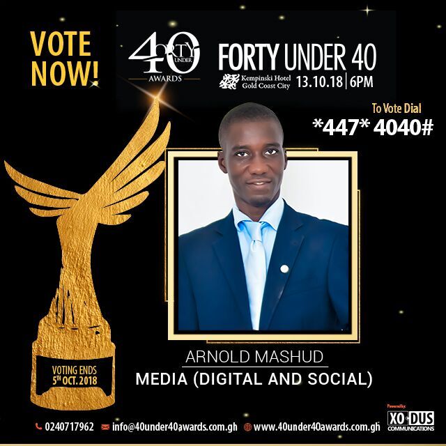 ARNOLDMASHUD's tweet image. Thank you for your support so far. It's all about the #40u40gh awards. Let's win this together. @princebarak2 @SivoJude @123FM997 @KESMI_FM @HyperLinkGH @Ghanaeventaward @maccasio1 @DjGadda973 @FancyGadam2 @Ramalish @iddinash @mejerome19 @Tamale_Ghana @BarcampTamale