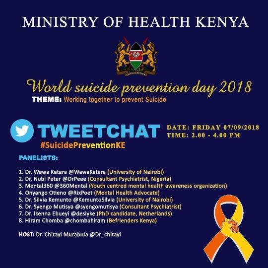 Join us today at 2 pm as we discuss matters suicide #suicidepreventionke  @Dr_chitayi  @chombahiramm