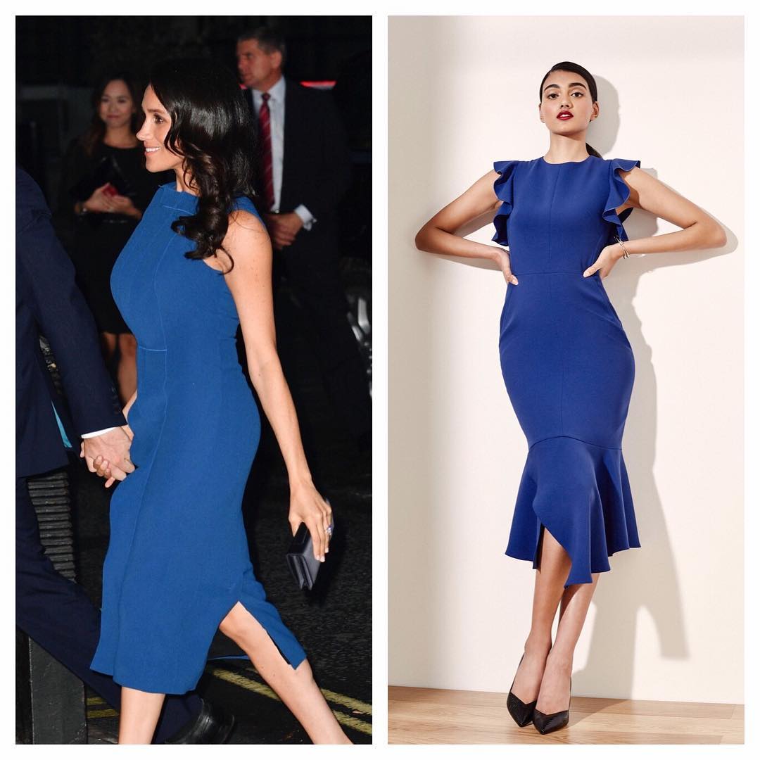 karen millen blue ruffle detail dress