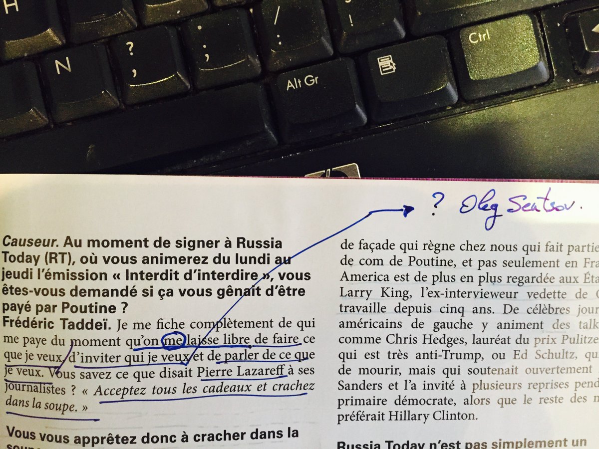 JP_Moinet's tweet image. Terrible dérive: non seulmt Taddei assume cyniquement &quot;être payé par Poutine&quot; ms il confond -sciemment- médias des démocraties et TV d&apos;1 autocratie violente, qui jette les intellectuels en prison! 
Pensée pour #olegsentsov (et + de 150 nouveaux dissidents) arrêtés pr les idées