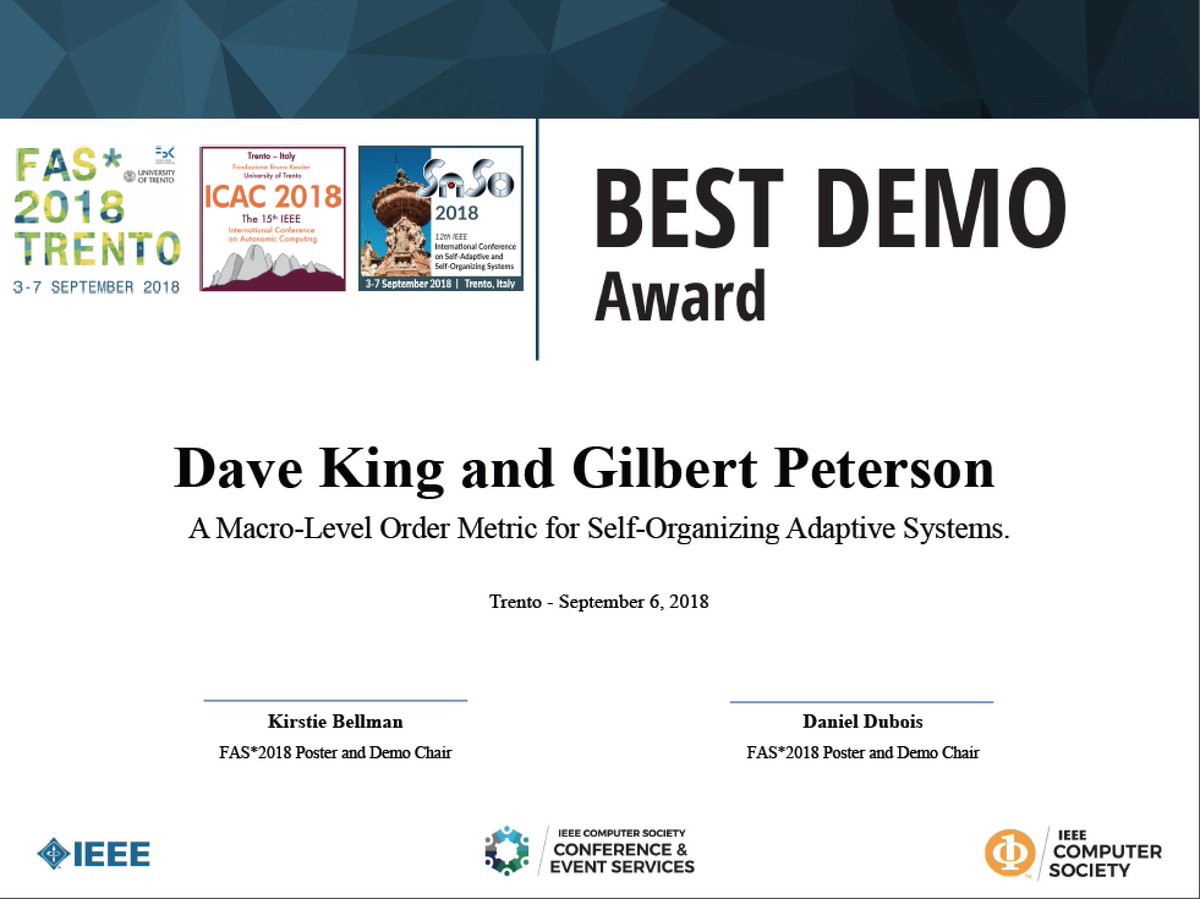 antbucc's tweet photo. FAS*2018 Best PhD paper, Demo and Posters. Congratulations to all of you. @SASO_2018 @icac2018 @FBKcom @DISI_UNITN https://t.co/L6xF1QqPIF