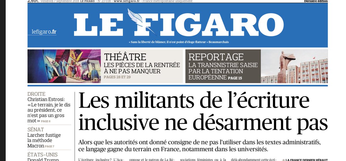 alicecoffin's tweet photo. Au-delà du titre de @Le_Figaro un brin provoc’,  trois articles sur ce qu’il se passe  à l’Université (@KovacsSt ), dans les pays francophones (@mariestellpech ) et en Espagne ( @mdetaillac )  très informés et très intéréssants. #ecritureinclusive https://t.co/751JKRxofY
