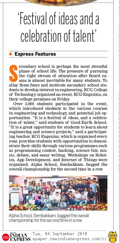 albertprayan's tweet photo. #KCGEngenius attracted nearly 2000 students from 40 schools. The event created awareness among students about engineering education. "A festival of ideas and celebration of events," says a participant. @KCGtechnology @AJVINDIA https://t.co/uEl4adwdXE