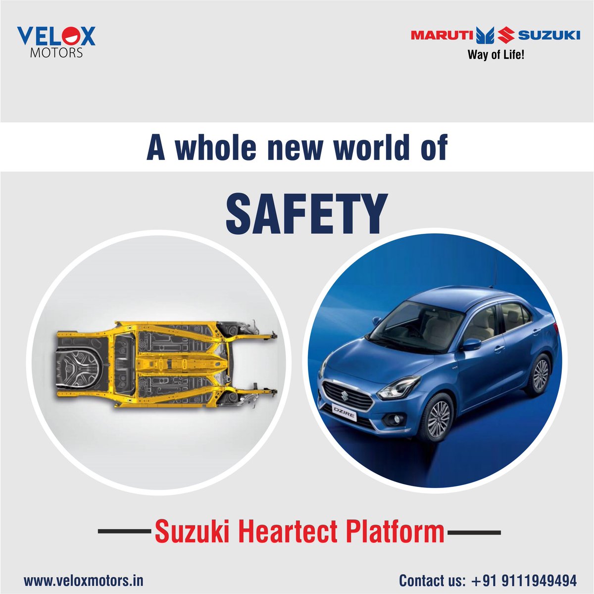 VeloxMotors's tweet photo. A whole new world of safety.

Sail through every journey while keeping your peace of mind with advanced feature like Suzuki heartect platform.

#dualairbags #safety #roadsafety #cars #vechile #safetyfirst #marutisuzuki #dzire #veloxmotors #mulund #mumbai #thane https://t.co/nBFdGakbQu