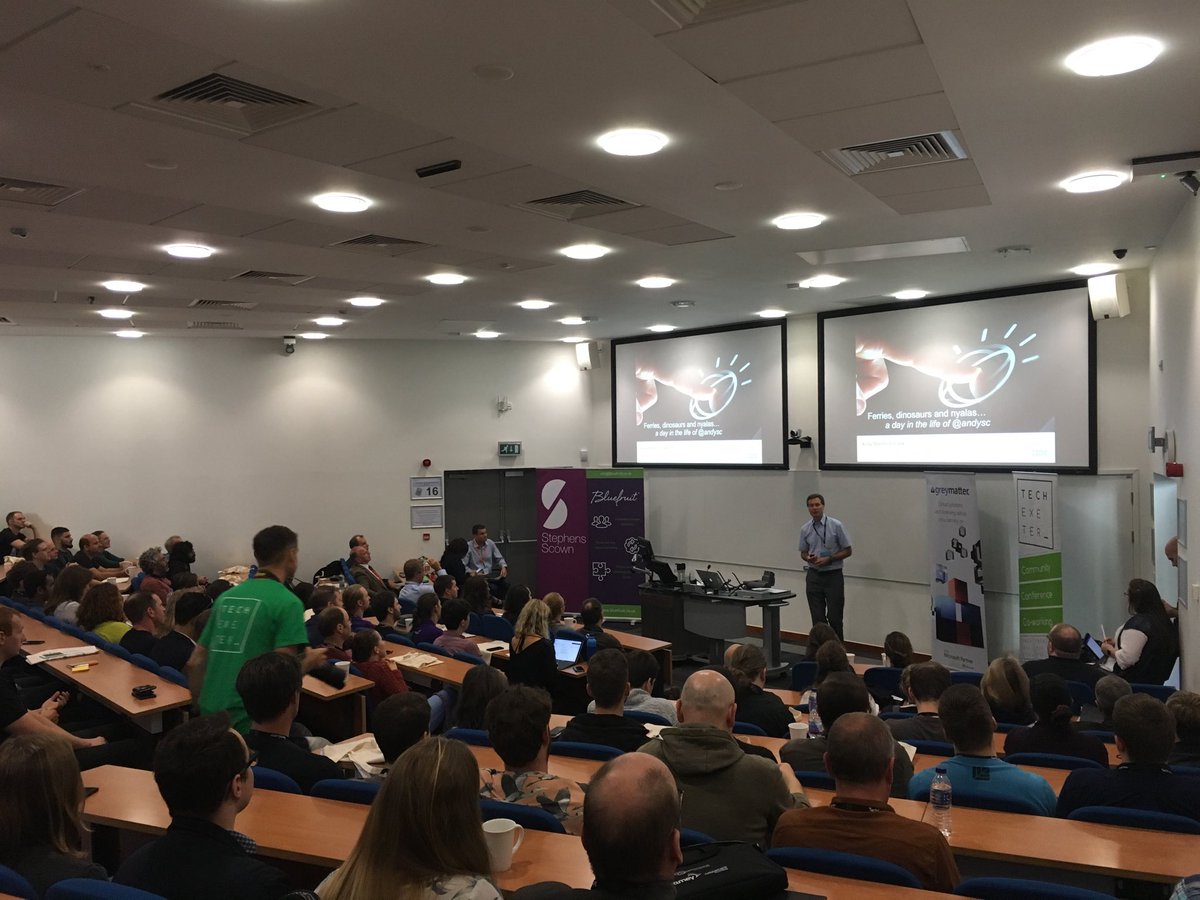 .⁦<a href="/PressRestore/">Adam Lusby</a>⁩ introducing #TechExeter keynote by ⁦<a href="/andysc/">Andy Stanford-Clark</a>⁩ who will be talking about ferries, dinosaurs &amp; glowing bulbs 😎 ⁦<a href="/UofEBusiness/">University of Exeter Business School</a>⁩ ⁦<a href="/UniofExeter/">University of Exeter</a>⁩