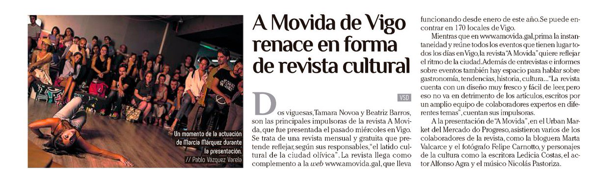 amovidavigo's tweet photo. Hoxe ben merece a pena que merquedes o @Farodevigo porque @amovidavigo  sae por partida doble! 👏👏🎉🎊 Moitas grazas a Fernando Franco, a el si que non se lle escapa ningunha movida! E a @Garcio72 por incluirnos no Visado! 😍😍 https://t.co/0IspY2yOjQ