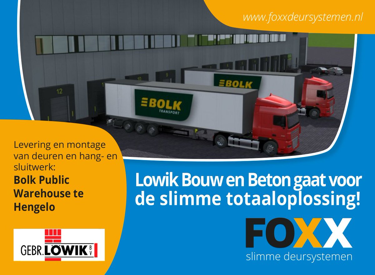 foxxdeursysteem's tweet photo. Voor het project: Bolk Public Warehouse in #hengelo ging Gebr. Löwik Bouw- en
Betonbedrijf voor de slimste oplossing: de levering en montage van deuren,
kozijnen en hang- en sluitwerk via Foxx! #slim https://t.co/ggWmsxQkXE
