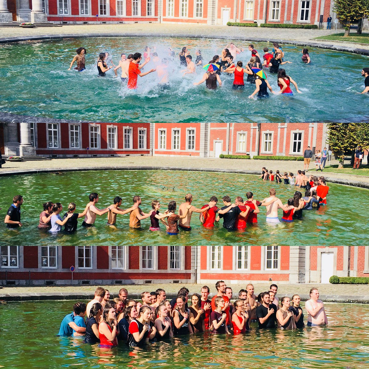 AgroBioTech's tweet photo. Traditionnel saut dans la vasque pour les nouveaux diplômés de @AgroBioTech @UniversiteLiege #felicitations #bioingenieur #architectedypaysage https://t.co/T3KeABdcP2