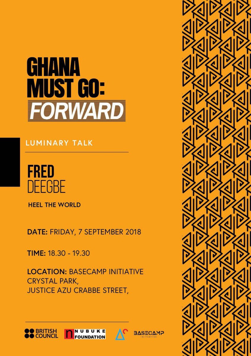 InfoNubuke's tweet photo. TONIGHT: HEEL THE WORLD LUMINARY TALK WITH FRED DEEGBE
September 7, 2018
18:30 - 19:30
FREE and OPEN TO THE PUBLIC.
https://t.co/DPu8ZjWAAS
#HeelTheWorld #LuminaryTalk #Ghana #TheOnlyWayIsForward #GhanaMustGo #Forward #BaseCamp #BritishCouncil #Nubuke #SeeWhatsNU https://t.co/x3kMjvARFl