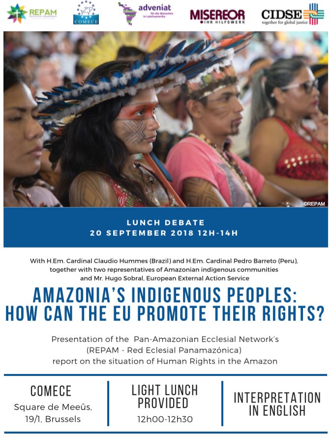 ComeceEu's tweet photo. 🗓 In view of the Synod on the #PanAmazon region convoked by @Pontifex, @ComeceEu, together with @CIDSE, @adveniat & @Misereor, organise a Lunch Debate & Press Conference with a high-level delegation from @redamazonia on September 20th.
REGISTER NOW ➡ https://t.co/uhpzZ5LhMq https://t.co/N7B8pWyXEp