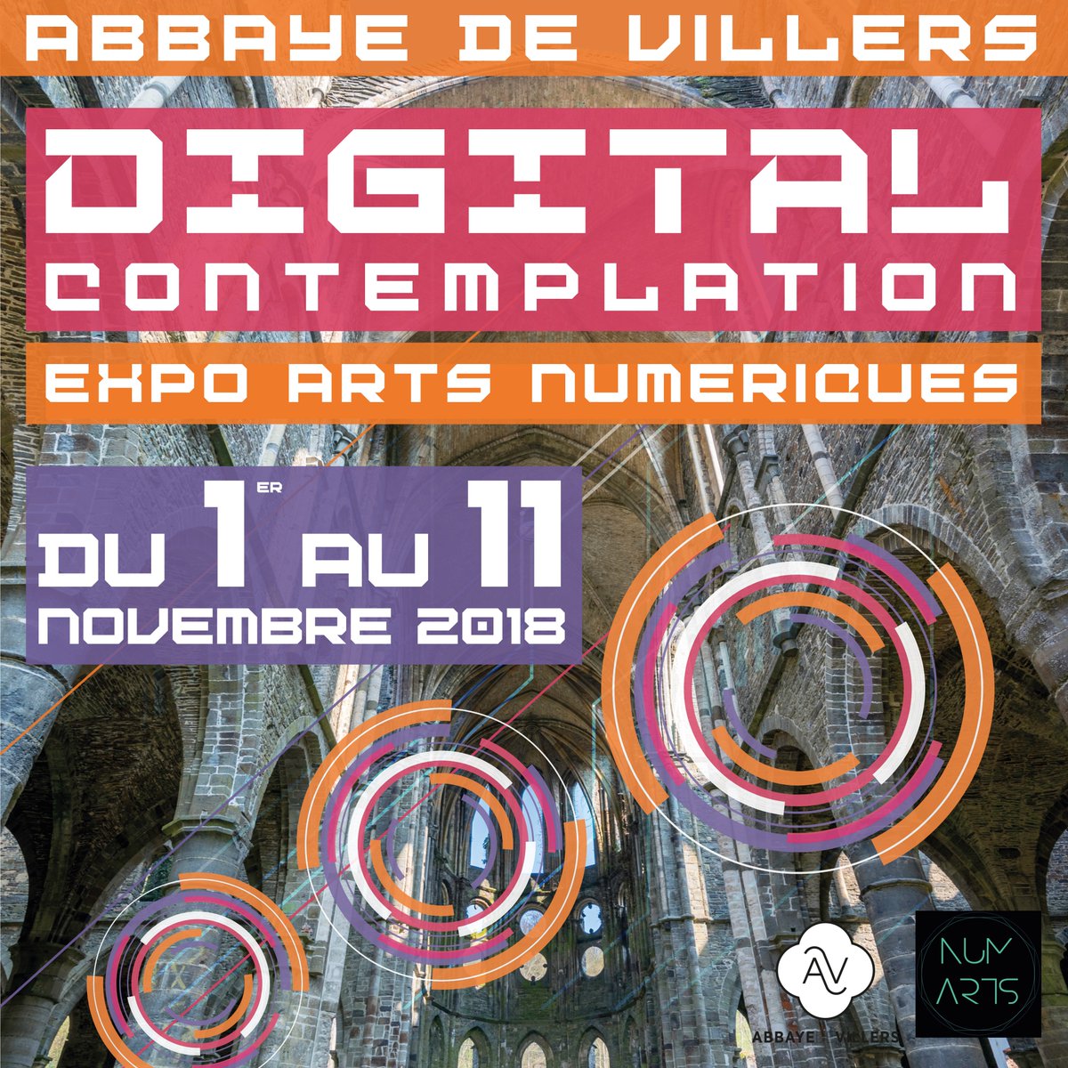 NumArts's tweet photo. 💫Save the date ✨
Digital Contemplation :: du 1er au 11 novembre 2018 :: à l'@abbayedevillers ! Bientôt plus d'infos !
#digitalart #digitalcontemplation #abbayedevillers #numericarts #exposition #exhibition #artistes #installation #art https://t.co/1aunGkx3M7