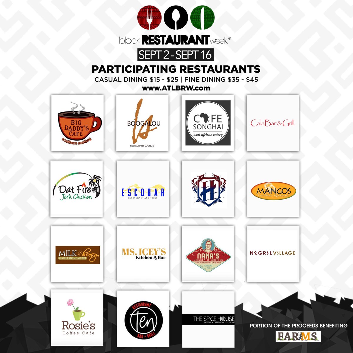 blkrestaurantwk's tweet photo. Get set for the weekend! Visit one of the participating restaurants in our restaurant showcase! Ask for their BRW menus! #atlbrw #blackrestaurantweek #atlanta #foodie #blackdollar #food #yum #eat #discoveratlanta https://t.co/s32k1lGdd5