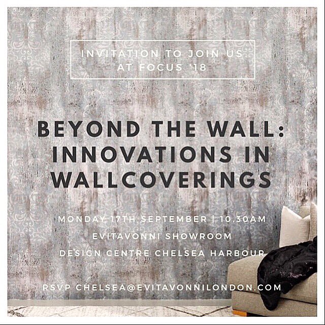 evitavonni's tweet photo. Join us for a 🥂 breakfast 17th September at 10.30am!
Celebrate #focus18atdcch with us &amp; @innovationsusa 
Michael Freeman demonstrates how the advancement of technology &amp;artisanal craftsmanship work in harmony to create beautiful wallcoverings. RSVP chelsea@evitavonnilondon.com https://t.co/FgeAVrKI7A