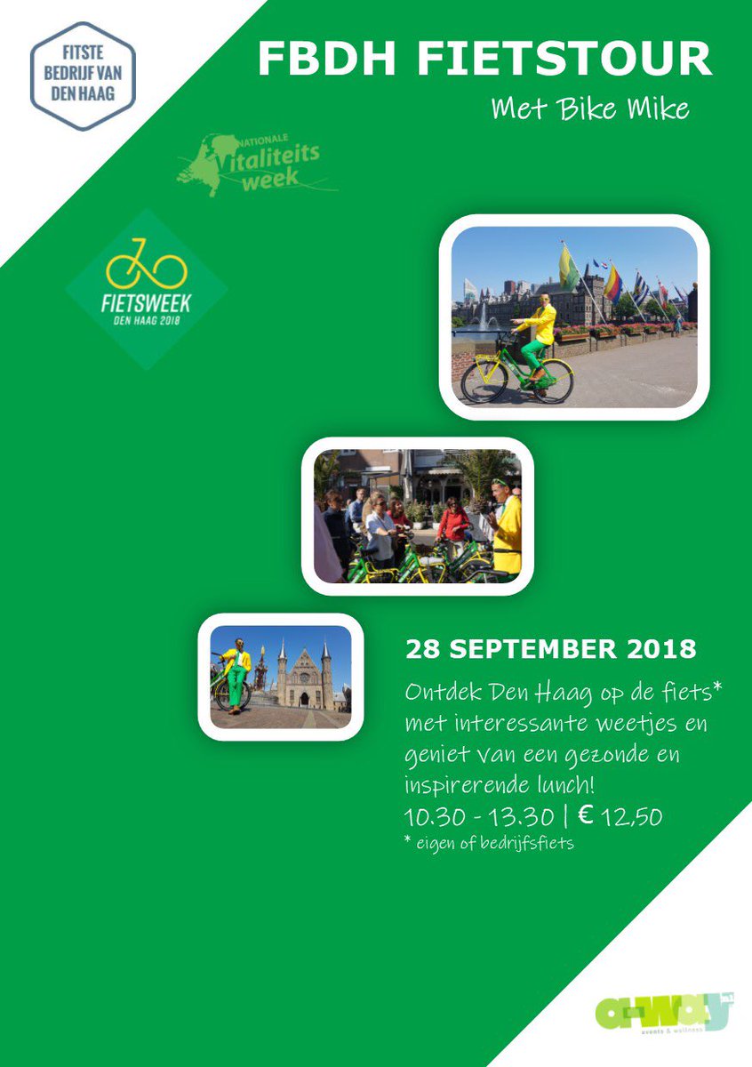 Wat doe je op de laatste dag van de Nationale Vitaliteitsweek en de eerste dag van Fietsweek Den Haag? Juist ja, fietsen! Ontdek samen met andere FBDH fans Den Haag op de fiets en laat je inspireren tijdens de gezonde lunch! #fbdh >> fbdh.nl/kalender