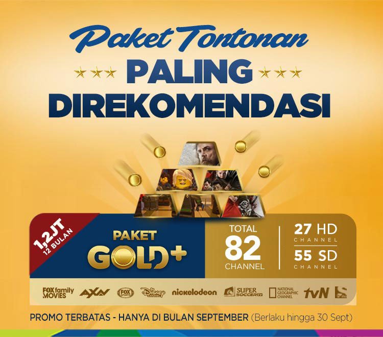 TransvisionID's tweet photo. Segera berlangganan paket Gold+ sekarang! Paket tontonan paling direkomendasikan dgn 6 keuntungan lebih hanya seharga Rp.1,2 Jt selama 12 bulan. Promo terbatas hanya di bulan September. Info lengkap https://t.co/4bZ5kKIJdd #PromoPaketGoldPlus #PromoTransvision https://t.co/AuGXcv0VTR