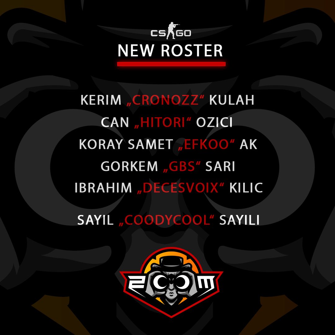 We are happy to announce our CS:GO roster. We Wish good luck.💪 #GOZOOM