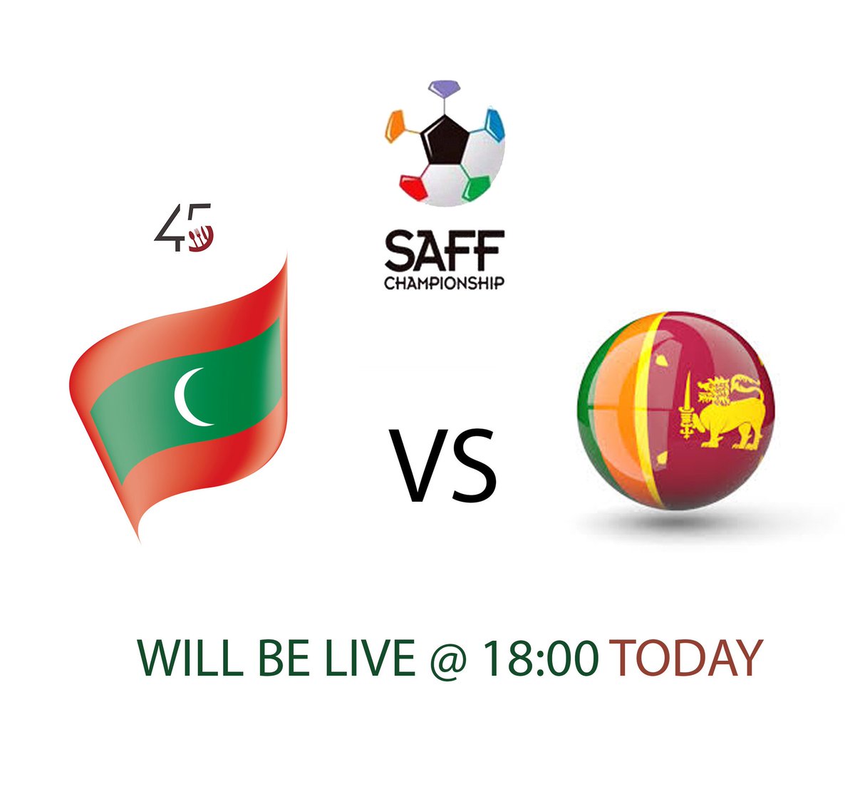 ifortyfive's tweet photo. Show your love for our national team and join us at 1800hrs when Maldives take on Sri Lanka. #gomaldives #SAFFSuzukiCup2018  #i45 #i45tastessightssounds #i45footballfoari https://t.co/7smjZrTE5q