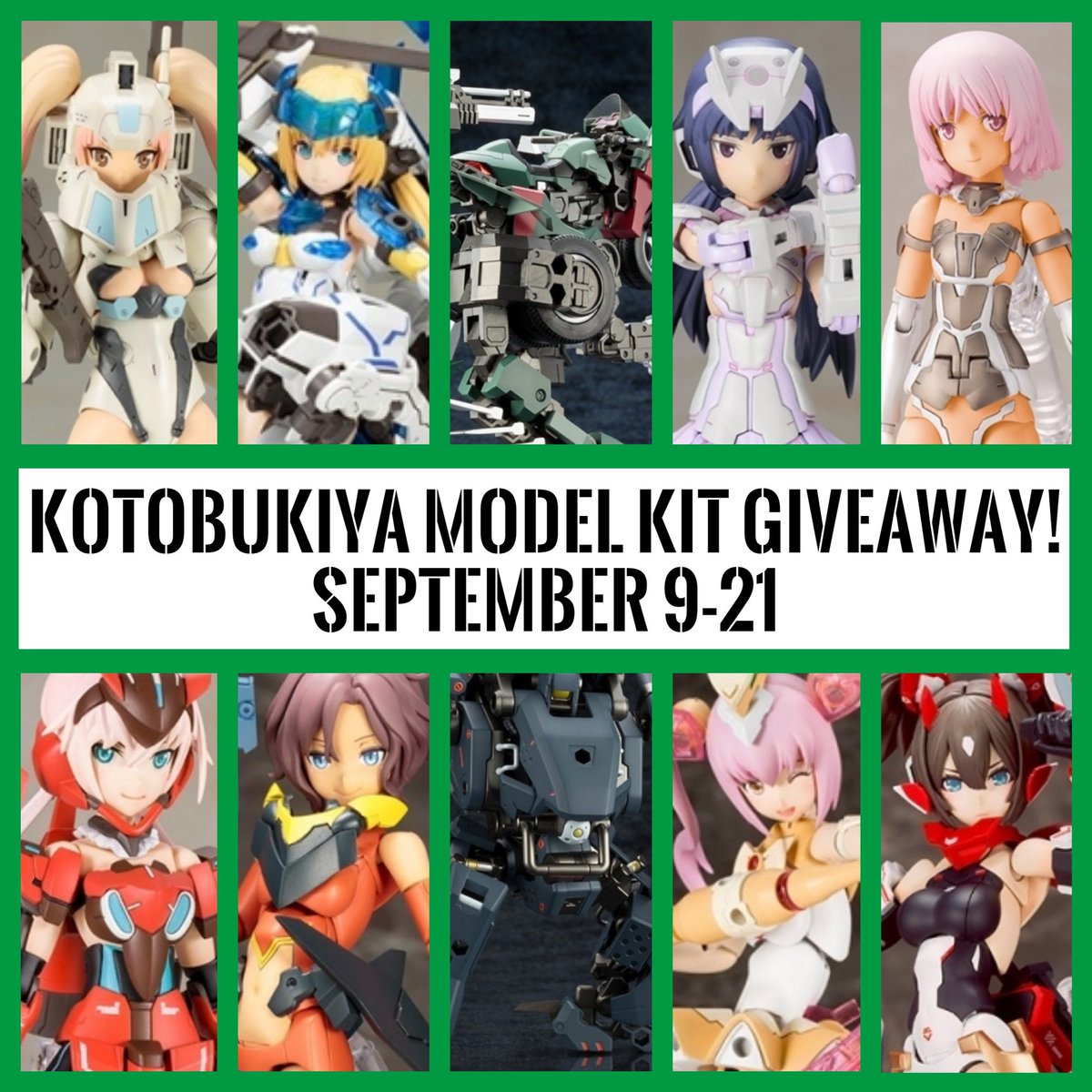 Kotobukiya_EN's tweet photo. To all plastic model kit fans and those interested in getting started! 

We have 5 model kits to give away! This giveaway starts NOW and runs until 9/21 at 11:59PM EST/UTC-5.

All you have to do is FOLLOW us on @Kotobukiya_EN and RT this post to enter!! 

Good luck to all! https://t.co/dpxA8iNl53