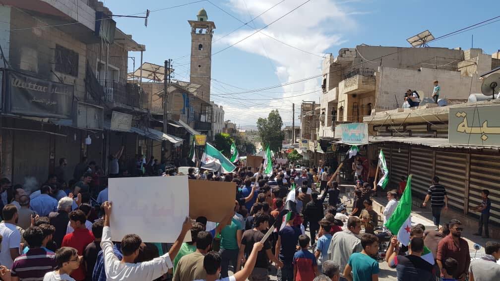 Kafranbel: 7Sep2018, Big Demonstration against the Russian &amp; Assad aggression against Syrian PPL and Idleb , cheering for freedom and democracy &amp; step down Assad