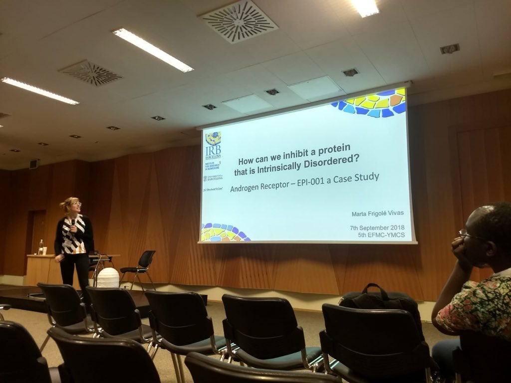 SocEspQuimTerap's tweet photo. How can we inhibit a #IntrinsicallyDisorderedProtein? #IDPs @martafrigovi is doing a great job 👏🏽👏🏽👏🏽!!!
@IRBBarcelona #EFMC_YMCS2018 https://t.co/FlEnY5W3vF