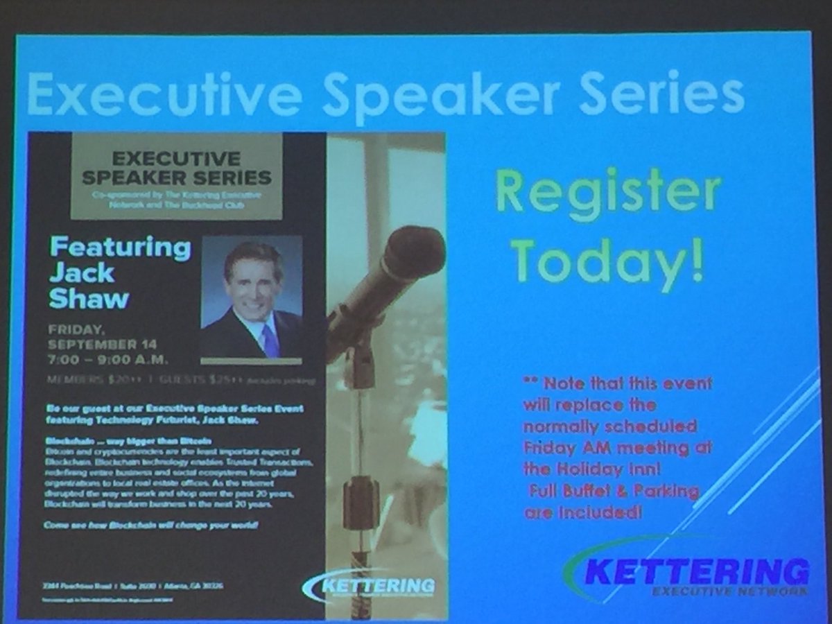 karstinb's tweet photo. Next Friday is a new Executive Speaker event at the Buckhead Club - hot topic #BlockChain ⁦@KetteringExNet⁩ ⁦@jackshaw⁩ https://t.co/BYsk2fETWw