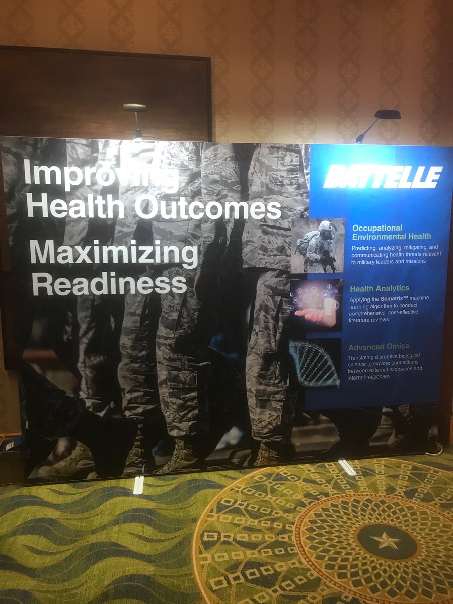 Battelle's tweet photo. We're proud to be a sponsor at the inaugural total Exposure Health #totalexposurehealth conference @BethesdaMD @usairforce @PNNLab @OmicsPNNL @Harsharajasimha
https://t.co/GML41NwhQS
#militaryhealththreats #forcehealthprotection #medicalreadiness https://t.co/GoTieRrHdH
