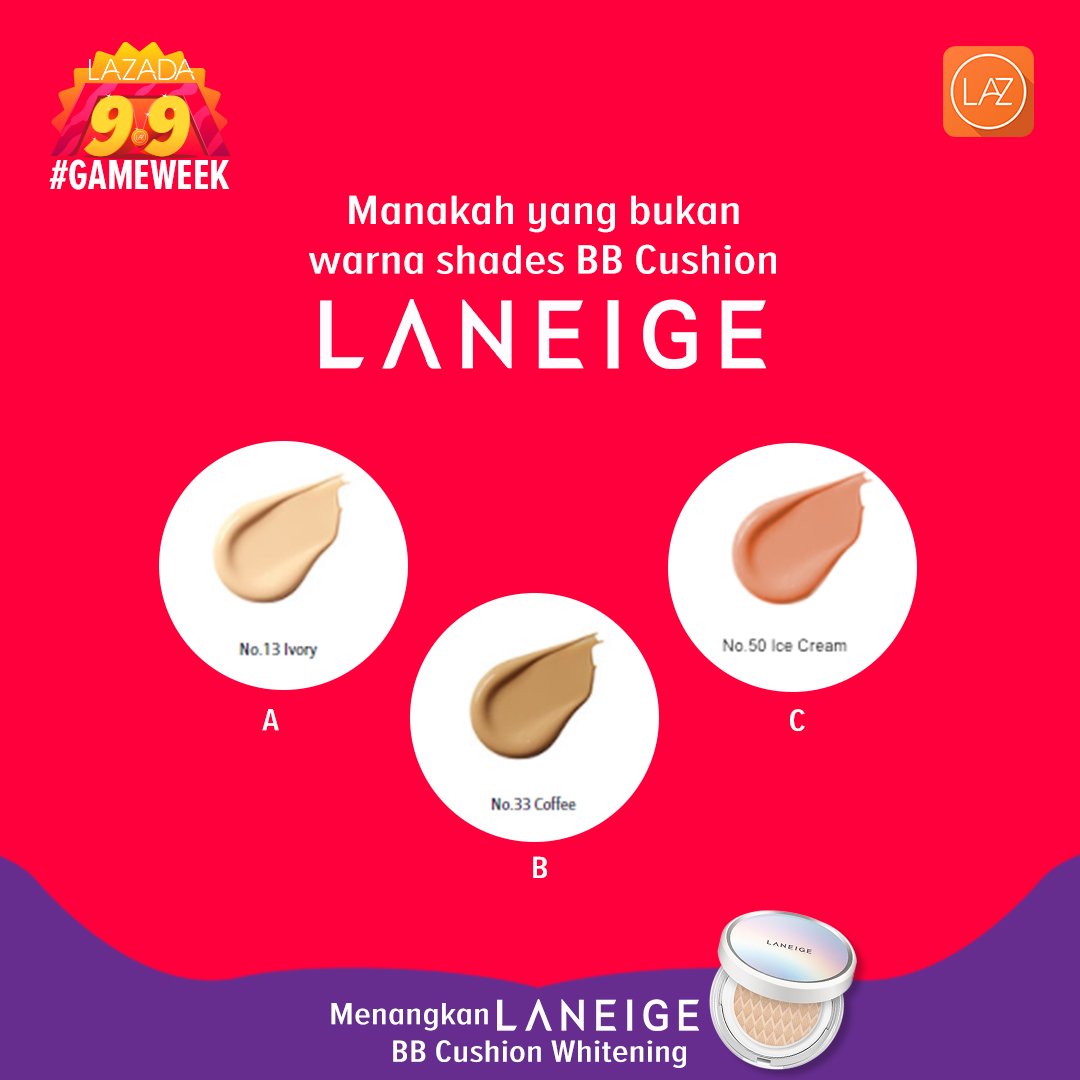 LazadaID's tweet photo. Kamu pecinta make up? Yuk ikutan #Lazada99GameWeek ini karena ada hadiah BB Cushion Whitening dari Laneige untuk kamuuu, Lazadians! Yuk ikutan!

Periode Kuis : 7 September - 8 September pukul 23.59 WIB

#LazadaID https://t.co/TNefLpiQgn
